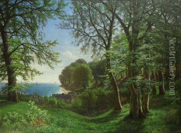 Wooded Clearing To The Sea Oil Painting - Stanislav Yulianovich Zhukovsky