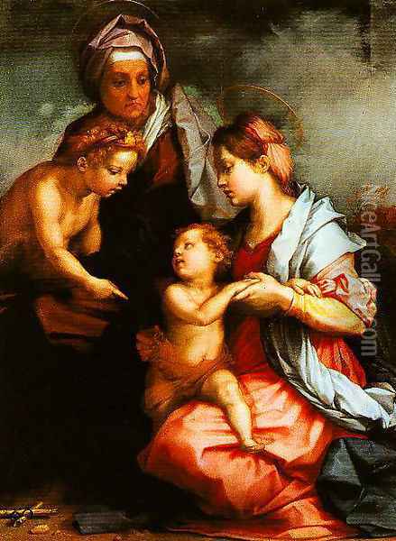 Madonna and Child with SS Elizabeth and the Young John (The Medici Holy Family) Oil Painting - Andrea Del Sarto