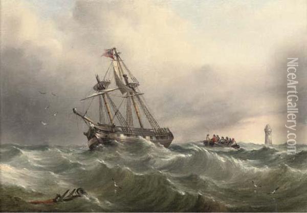 A Safe Escape (illustrated); And Rowing Back To The Mainland Oil Painting - Henry Redmore