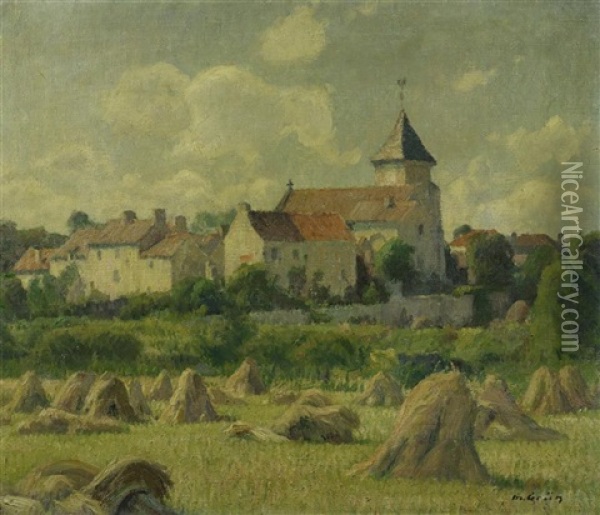 Heuhaufen Vor Einem Dorf Oil Painting - Maurice Grun