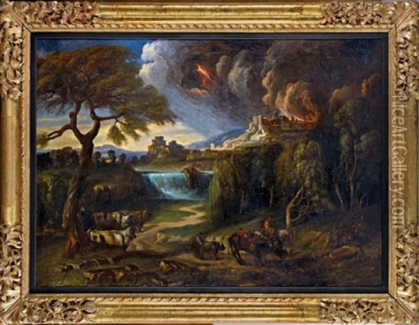 Bergers Rentrant Leur Troupeau A L'approche De L'orage Oil Painting - Pieter Mulier the Younger
