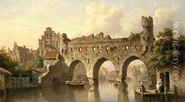 Ruins Over the River Birchel at Zutphan in Holland Oil Painting - Everhardus Koster