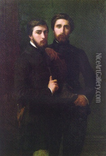 Double Portrait Of The D'assy Brothers Oil Painting - Hippolyte Jean Flandrin
