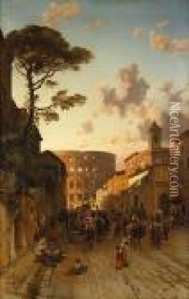 Busy Street Scene, Rome Oil Painting - Hermann David Salomon Corrodi