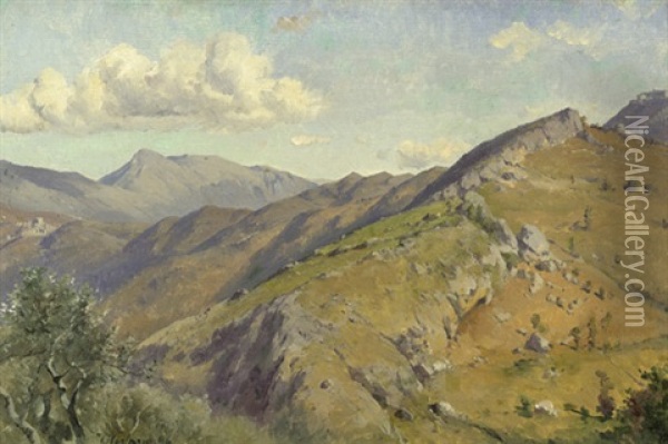 Berglandschaft Zwischen Civitella Und Roiate Mit Blick Auf Den Monte Serrone (study) Oil Painting - Friedrich Preller the Younger