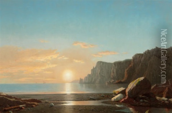 View Of Northern Head At Sunrise In The Bay Of Fundy Oil Painting - William Bradford