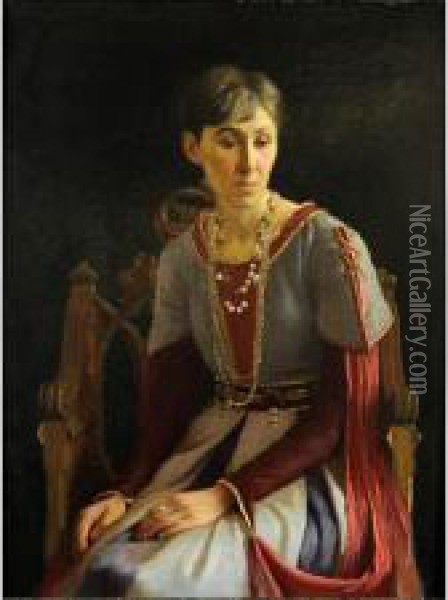 Portrait Of A Lady In Medieval Dress Oil Painting - John Scott