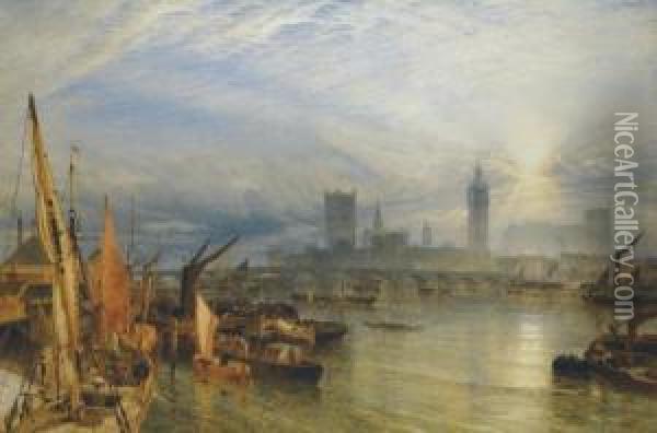 The New Houses Of Parliament, Westminster Oil Painting - Henry Thomas Dawson