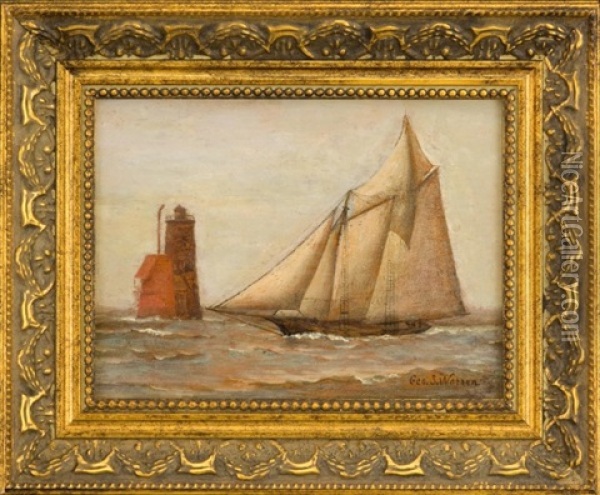 Whaleback Light With Schooner Oil Painting - George Savary Wasson