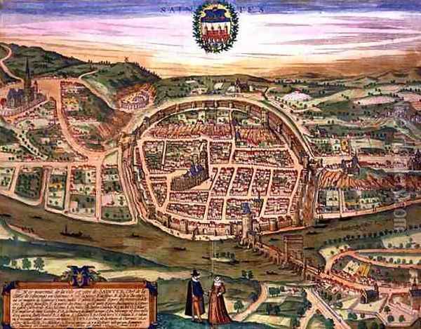 Map of Saintes from Civitates Orbis Terrarum Oil Painting - Joris Hoefnagel