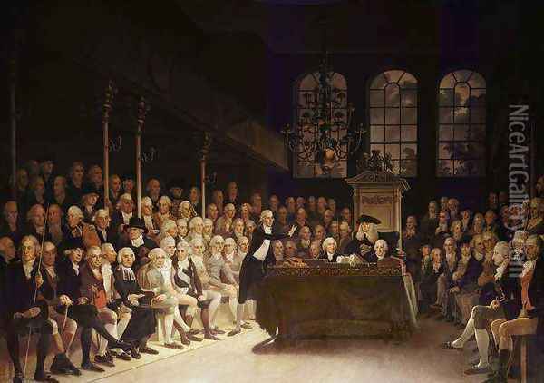 William Pitt addressing the House of Commons on the French Declaration of Wars 1793 Oil Painting - Anton Hickel