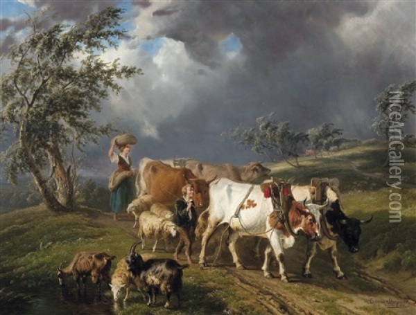 Fleeing From The Storm Oil Painting - Ildephonse Stocquart