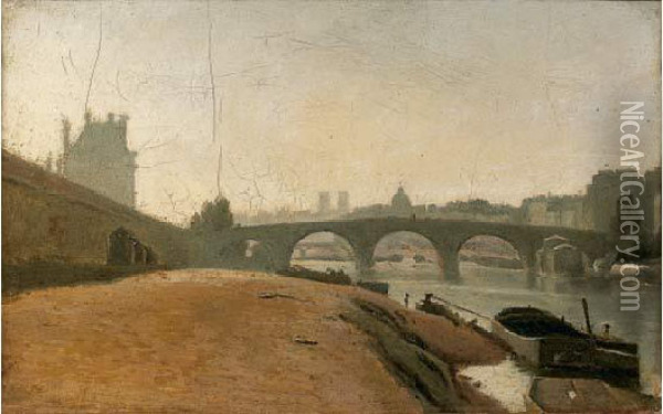 Le Pont Royal Vu Des Berges De La Seine Pres Du Jardin Des Tuileries Oil Painting - Stanislas Lepine