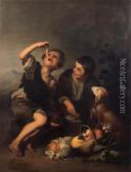 Boys Seated In A Landscape Eating A Melon Oil Painting - Bartolome Esteban Murillo