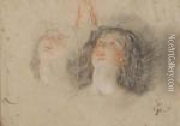 Two Studies Of A Woman Looking Upward Oil Painting - William Etty