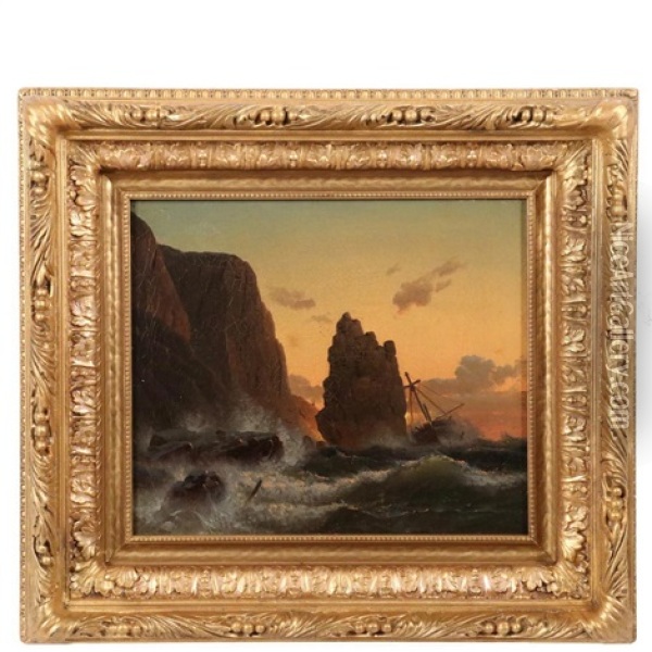 Shipwreck On Rocky Coast At Dusk Oil Painting - Hermann Mevius