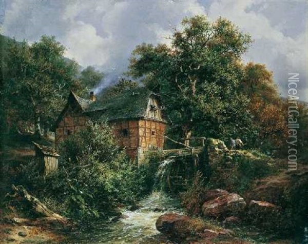 Waldlandschaft Mit Muhle Oil Painting - Carl Friedrich Schulz