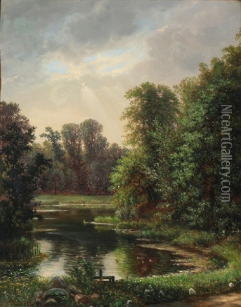 View From Bondedammen Near Hellebaek Oil Painting - N. A. Luetzen