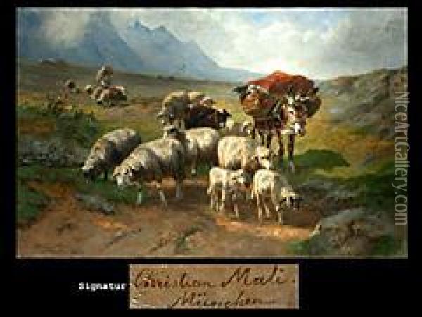 Schafherde Mit Esel Und Schafer Auf Einer Hochebene Oil Painting - Christian Friedrich Mali