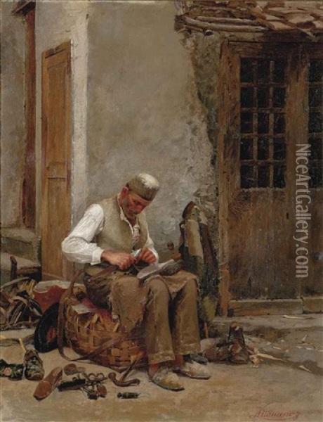 The Shoemaker Oil Painting - Natale Attanasio