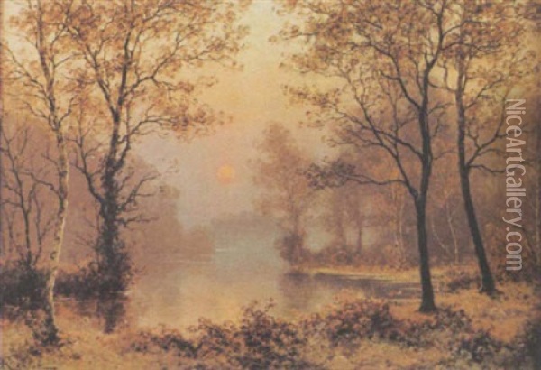 Herbstliche Waldpartie Am Abend Oil Painting - Albert Gabriel Rigolot