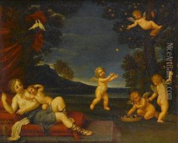 Venus And Cupid With Putti Oil Painting - Francesco Albani