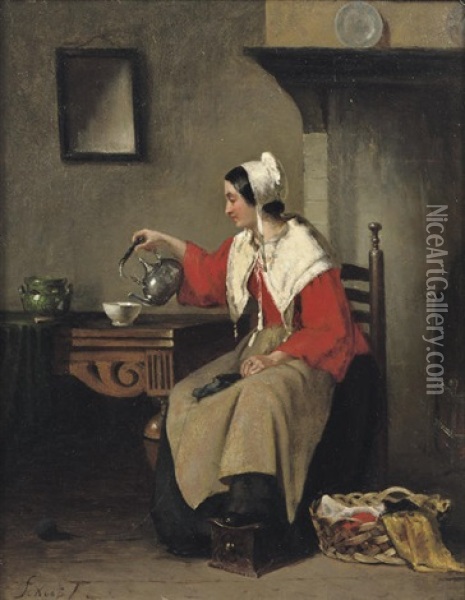 Pouring Tea Oil Painting - Sipke (Cornelis) Kool