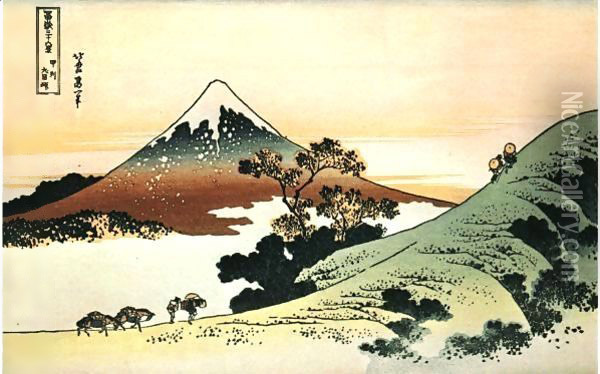 Inume Pass in Kai Province Oil Painting - Katsushika Hokusai