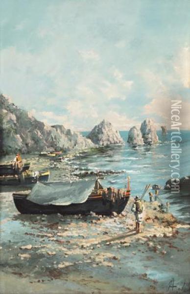 I Faraglioni, Capri Oil Painting - Antonio Coppola