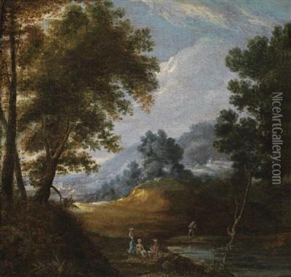 A Mountain Landscape With Travellers Near Astreamlet Oil Painting - Jacques D Arthois