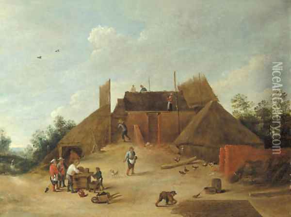 Peasants at work on a building site Oil Painting - David The Younger Teniers