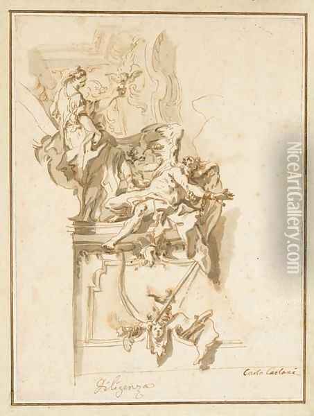 Allegorie de la Diligence foulant le Temps a ses pieds Oil Painting - Carlo Innocenzo Carlone