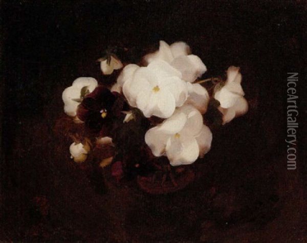 White And Purple Roses Oil Painting - Stuart James Park