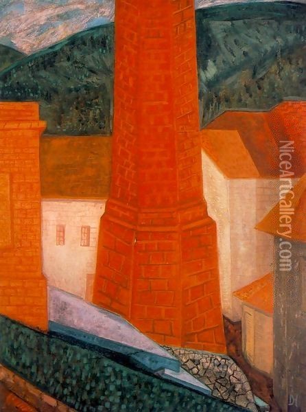 Red Chimney at Budakeszi 1937 Oil Painting - Imre Nagy