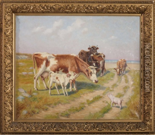 Farmyard Friends At The Shore Oil Painting - Sidney Lawrence Brackett