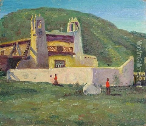 Old Mission Indian Church, San Felipe, New Mexico Oil Painting - Elbridge Ayer Burbank