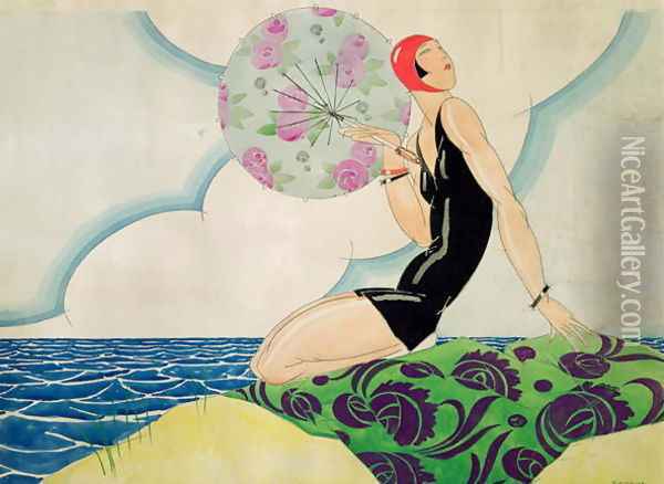 Bather, c.1925 Oil Painting - Rene Vincent