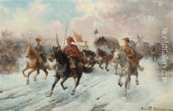 Cossacks Charge Oil Painting - Adolf (Constantin) Baumgartner-Stoiloff