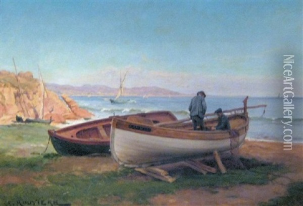 Barques Dans La Baie De Cannes Oil Painting - Charles Claude Etienne Rouviere