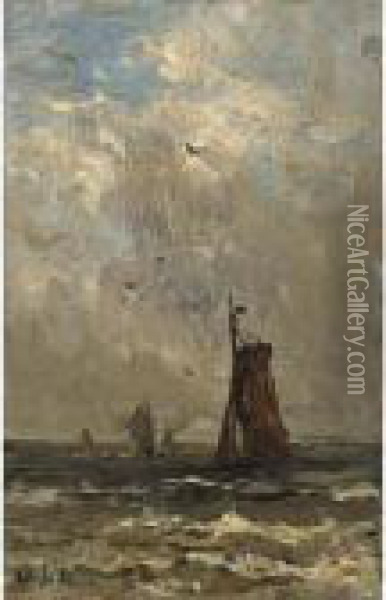 Bomschuiten At Sea Oil Painting - Hendrik Willem Mesdag