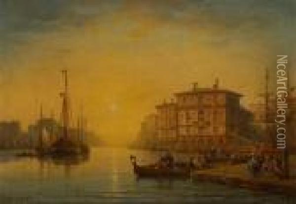 Embarcadere A Venise Oil Painting - Charles Euphrasie Kuwasseg