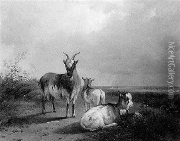 Goats In A Landscape Oil Painting - Pieter Plas