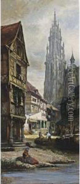 A View Of Antwerp Oil Painting - Pierre-Henri-Theodore Tetar van Elven