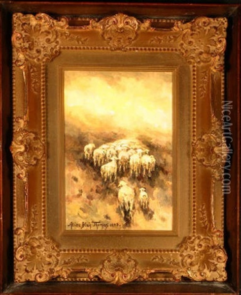 Sheep In Tonal Landscape Oil Painting - Alice Blair Thomas