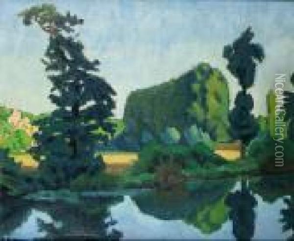 Le Chteau Au Bord Du Lac Oil Painting - Roger Grillon