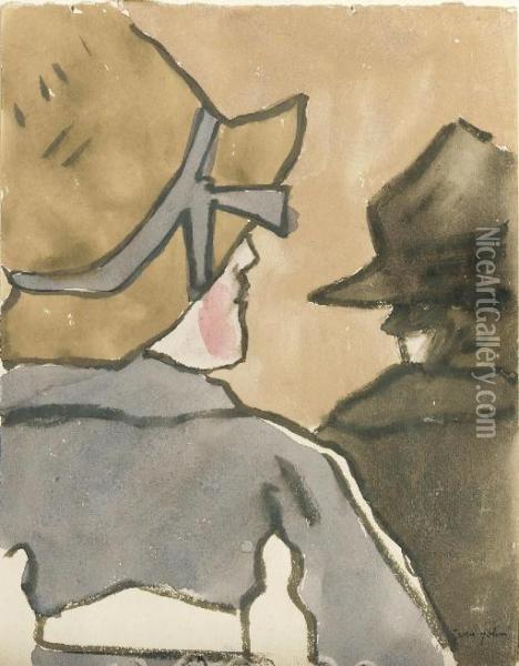 Two Hatted Women In Church Oil Painting - Gwendolen John