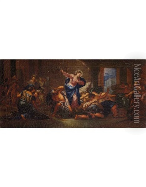 La Cacciata Dei Mercanti Dal Tempio Oil Painting - Domenico Parodi