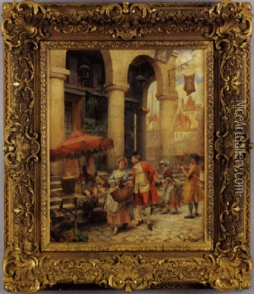 Market Scene Oil Painting - Henri Victor Lesur