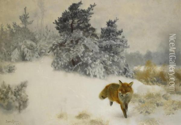 Rav I Vinterlandskap Oil Painting - Bruno Andreas Liljefors