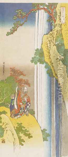 Li Po Admiring the Waterfall of Lo-Shan Oil Painting - Katsushika Hokusai